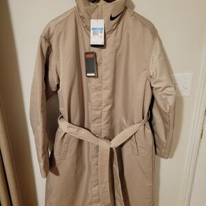 Nike Tan Trench Coat with Belt and Stand-Up Collar